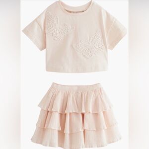 NWOT NEXT girls butterfly top and frill skirt crochet Butterflies size 5-6Y